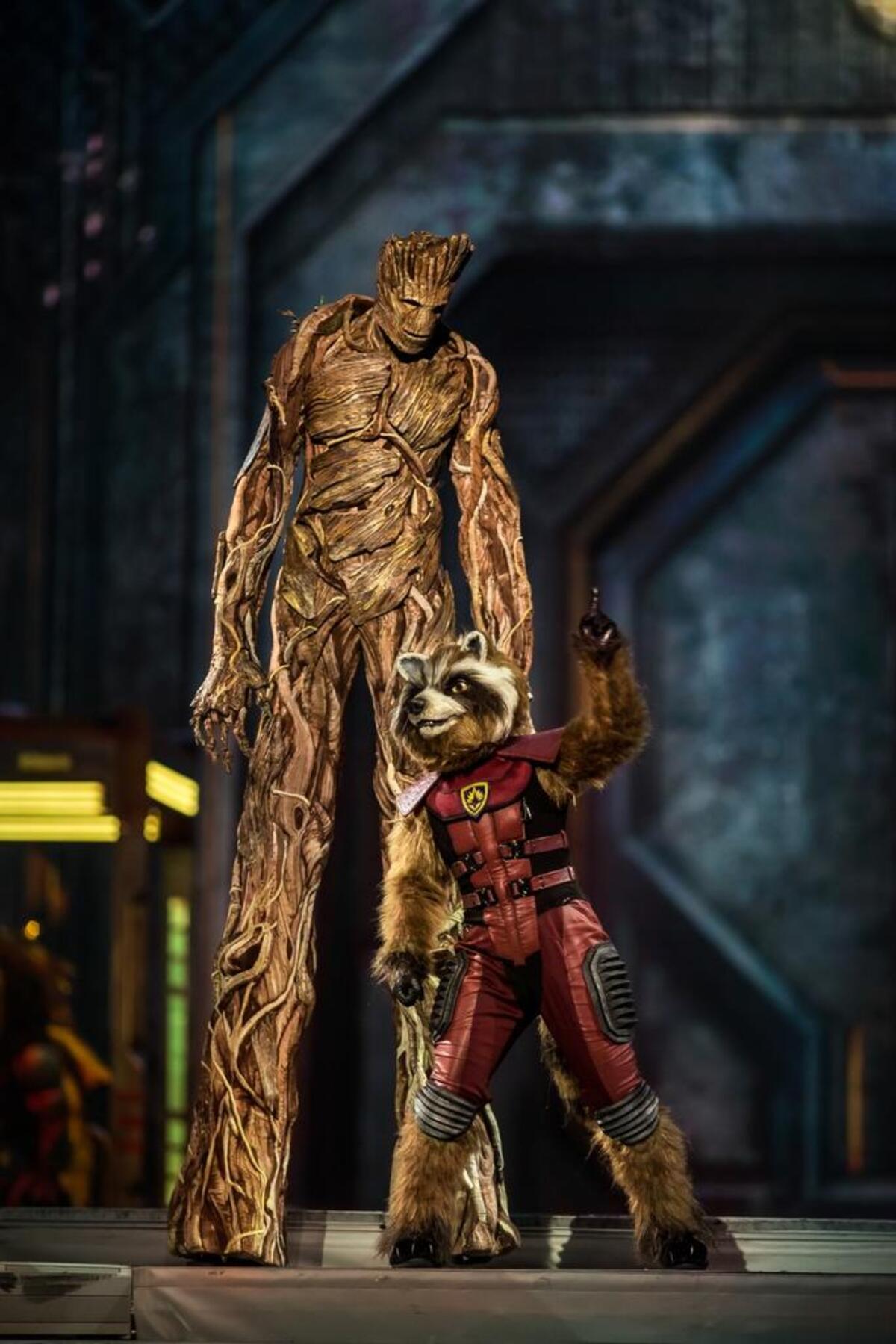 From left, Groot and Rocket in “Marvel Universe Live!: Age of Heroes.” Seth Carnes is an understudy for Groot, the plant-man from “Guardians of the Galaxy,” and also plays Ravagers and Stone Soldiers in the touring arena show that comes to PNC Arena Jan. 25-28.