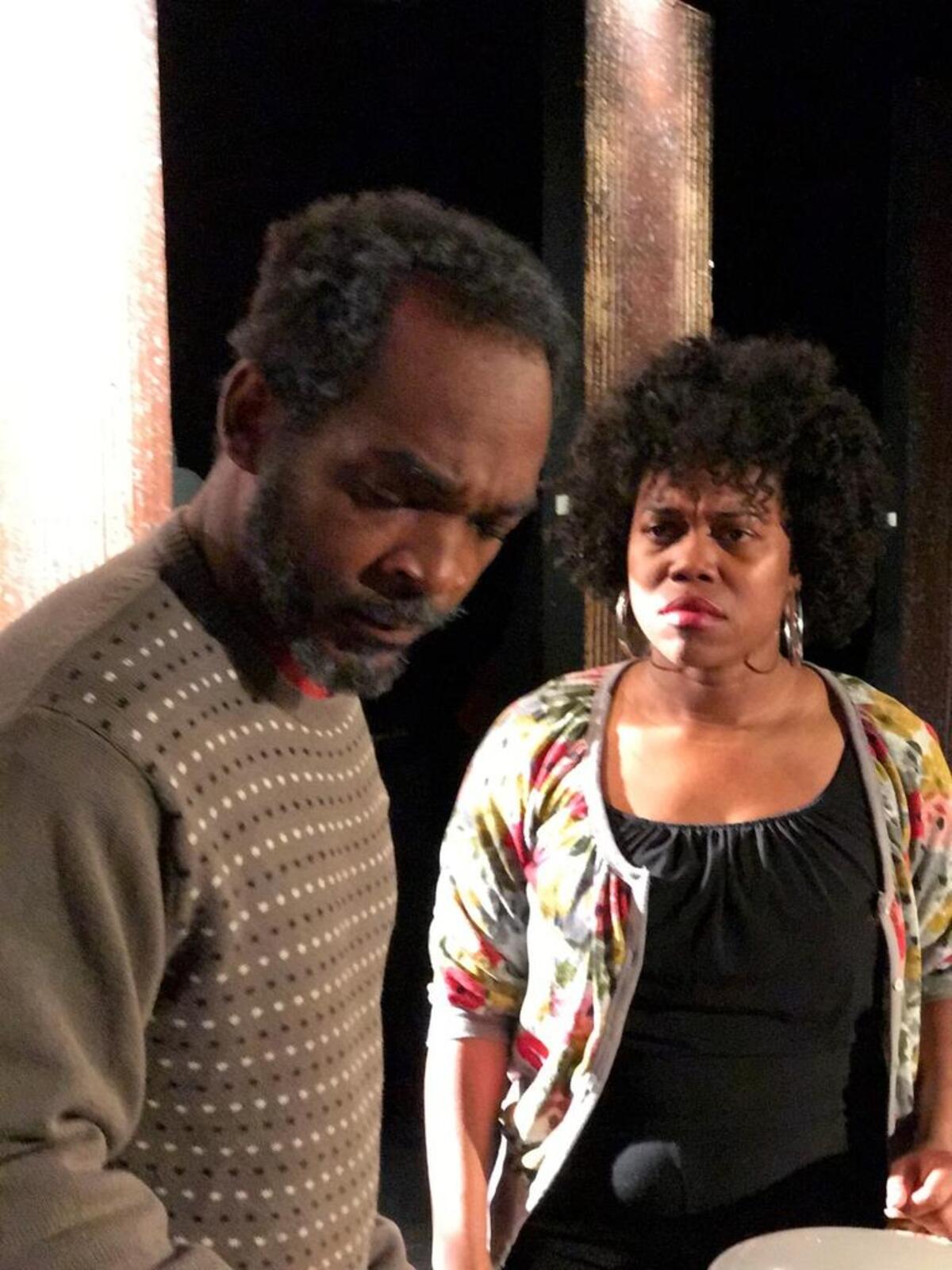 Chloe, right, played by Lakeisha Coffey, confronts her father, Percy, left, played by Trevor J. Johnson, in a scene from Manbites Dog Theater’s “The Miraculous and the Mundane,” running Jan. 18-Feb 3.