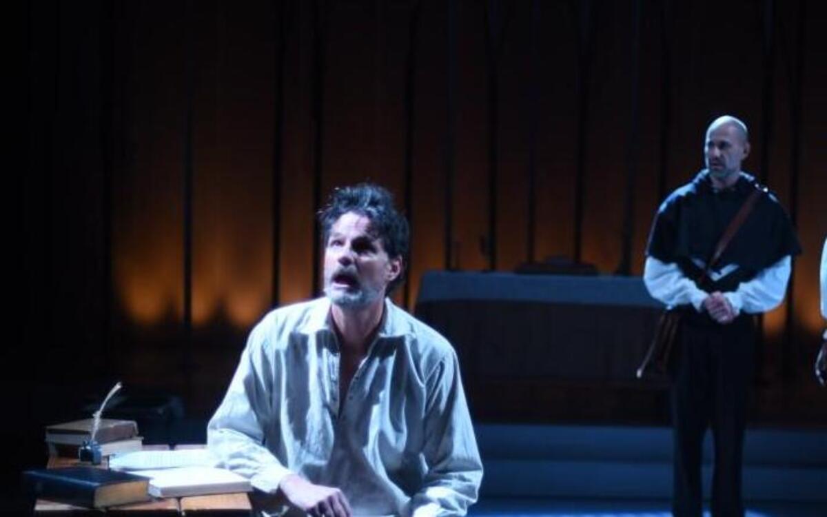 John Allore, Sean Wellington and Juan Isler in the Burning Coal Theatre Company production of David Edgar’s “Written on the Heart.”