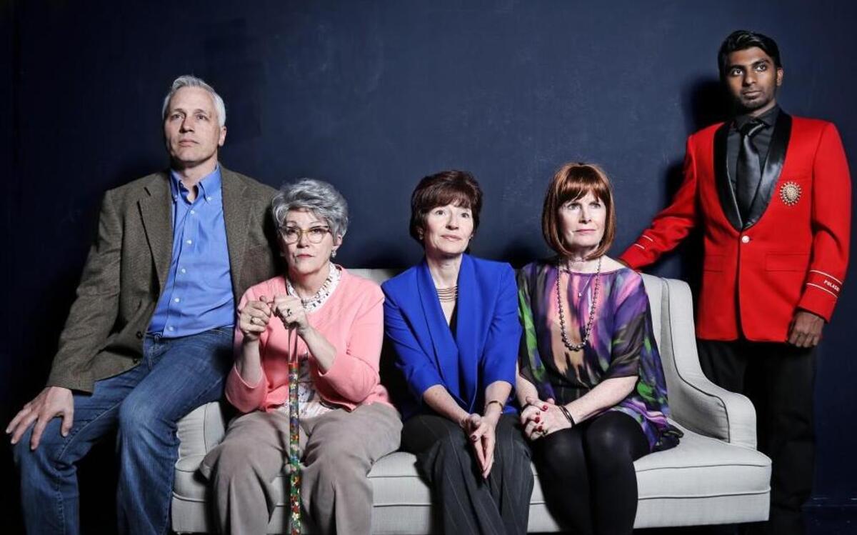 From left, Greg Wait, Gilly Conklin, Christine Rogers, Jean Jamison, and Abhilash Kunnatoor Margabandu in North Raleigh Arts & Creative Theatre’s production of “The Tale of the Allergist’s Wife.”
