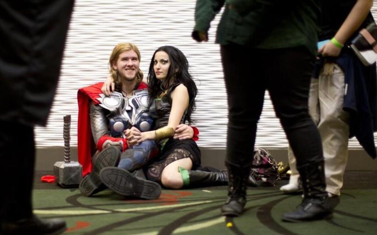 Joe Ford and Caramia Capone, dressed as Thor and Loki from The Avengers, attend N.C. in the Durham Convention Center in 2013.