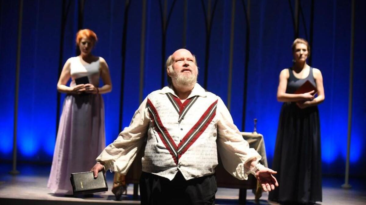George Jack, Diana McQueen and Gabrielle Stephen in the Burning Coal Theatre Company production of David Edgar’s “Written on the Heart,” directed by Jerome Davis.