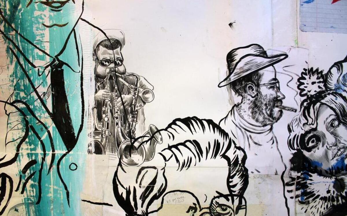 
A detail from Daniel Davidson’s “Land of Me,” 2015, Mixed media on assembled papers, 70” x 46.”


