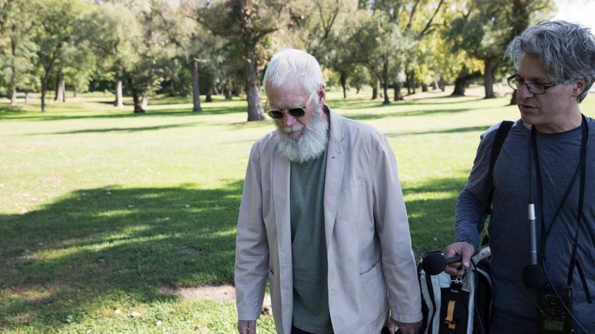 David Letterman, left, interviewed by Washington Post reporter Geoff Edgers.