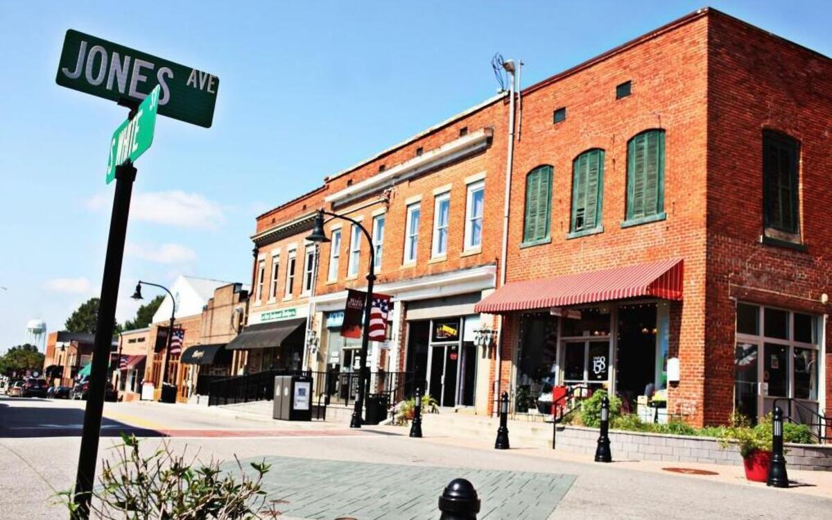 Downtown Wake Forest is scaled almost exclusively at one-and two-stories, with the occasional three-story building.