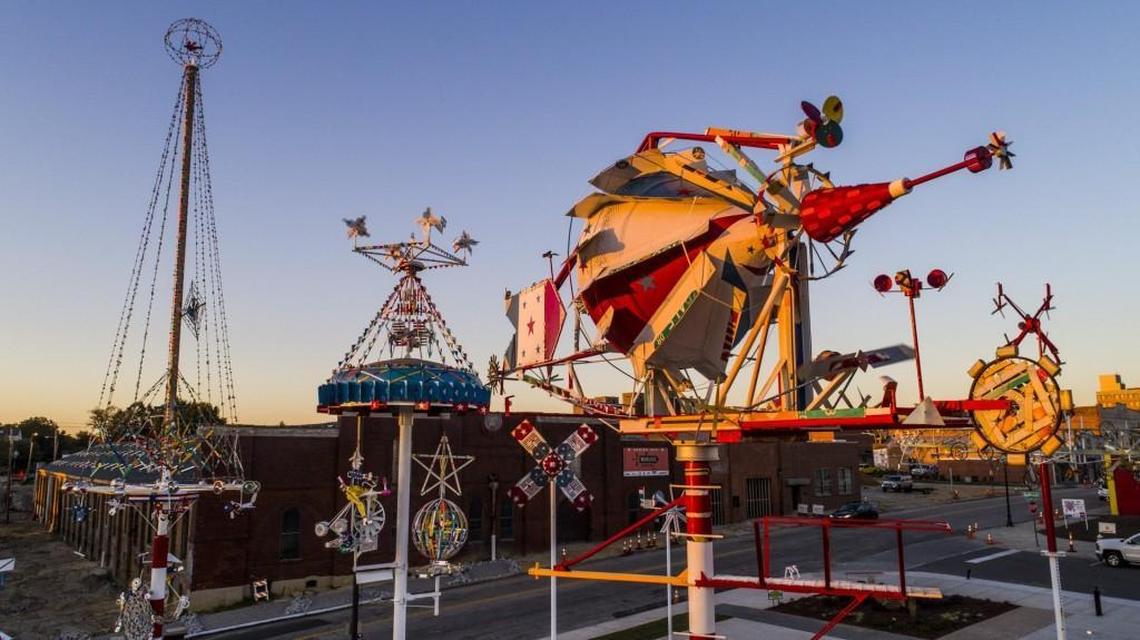The sun sets Friday, Oct. 30, 2017 at the Vollis Simpson Whirligig Park in Wilson. The park will host its grand opening Thursday, Nov. 2, 2017.