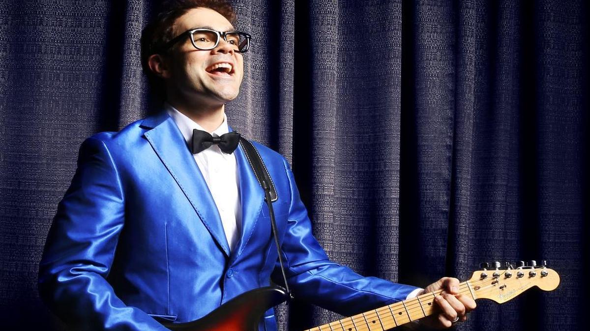
James Barry as “Buddy Holly” in NC Theatre’s “Buddy – the Buddy Holly Story.”
