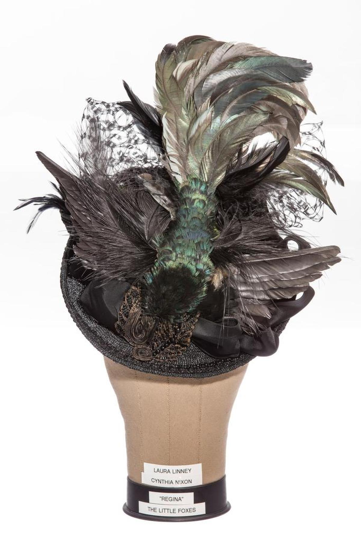 The hat with metallic-colored feathers, ribbon, tulle, netting and artificial flowers from “The Little Foxes.”