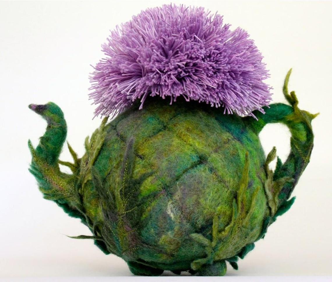 Chapel Hill textile designer Elizabeth Prioli contributed “Scottish Tea for ‘Twa,’ ” to Cedar Creek Gallery’s National Teapot Show.