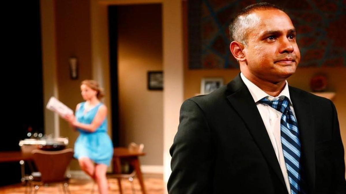 
Nicole Gabriella Scipione as Emily and Rajesh Bose as Amir in PlayMakers Repertory Company production of “Disgraced.” 
