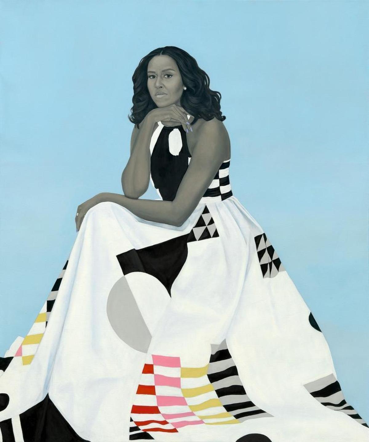 Michelle Obama’s portrait by Amy Sherald, oil on linen, unveiled at the National Portrait Gallery in Washington.