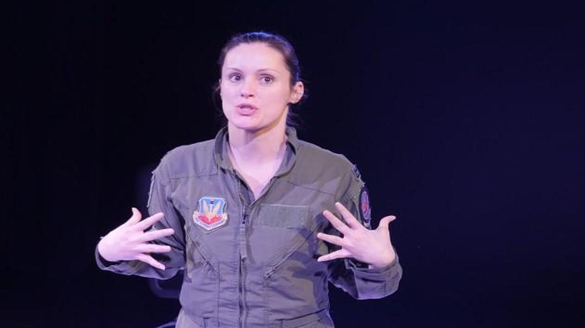 Michelle Murray Wells as The Pilot in Sonorous Road’s production of “Grounded."