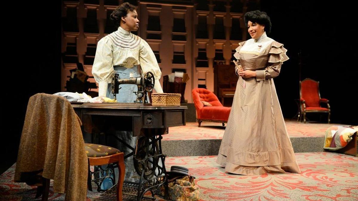 From left, Rasool Jahan as Esther and Kathryn Hunter-Williams as Mrs. Dickson in PlayMakers Repertory Company’s production of “Intimate Apparel” by Lynn Nottage.
