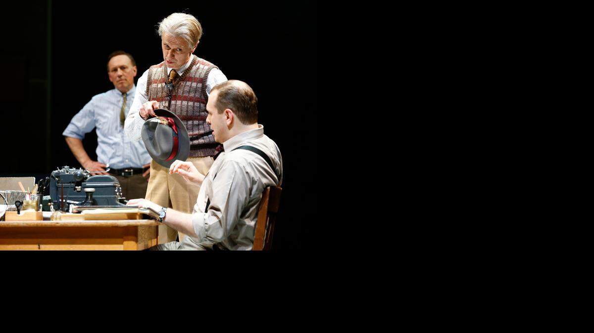 
Jeffrey Blair Cornell as Aslaksen, Michael Bryan French as Dr. Stockmann and Benjamin Curns as Hovstad in “An Enemy of the People.”
