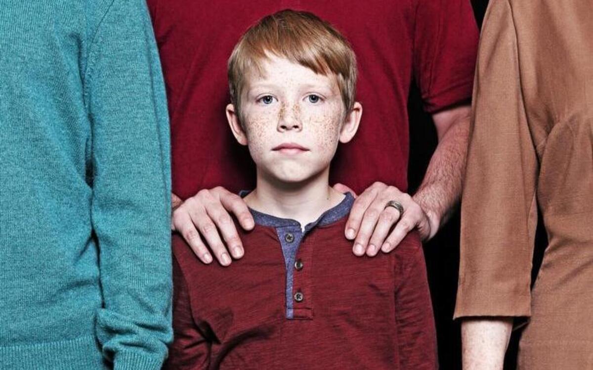 Chris Maxwell as Will Ogden, Brian Westbrook as Cal Porter, Andrew Farmer as Bud Ogden-Porter, and Rebecca Johnston as Katherine Gerard in Raleigh Little Theatre’s production of “Mothers and Sons.”