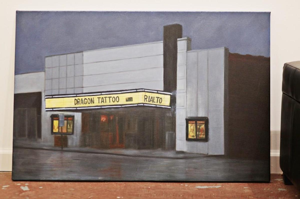 One of Lori White’s cityscape paintings of the Rialto in Raleigh. White is a contemporary realist painter of landscapes and still lifes.