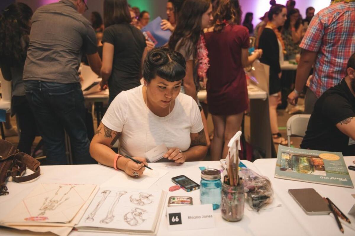 Artist Rhiana Jones sketches during her 50-minute shift at 2016’s “Monster Drawing Rally,” a fundraiser for the North Carolina Museum of Art in Raleigh. This year’s rally will feature 75 artists.