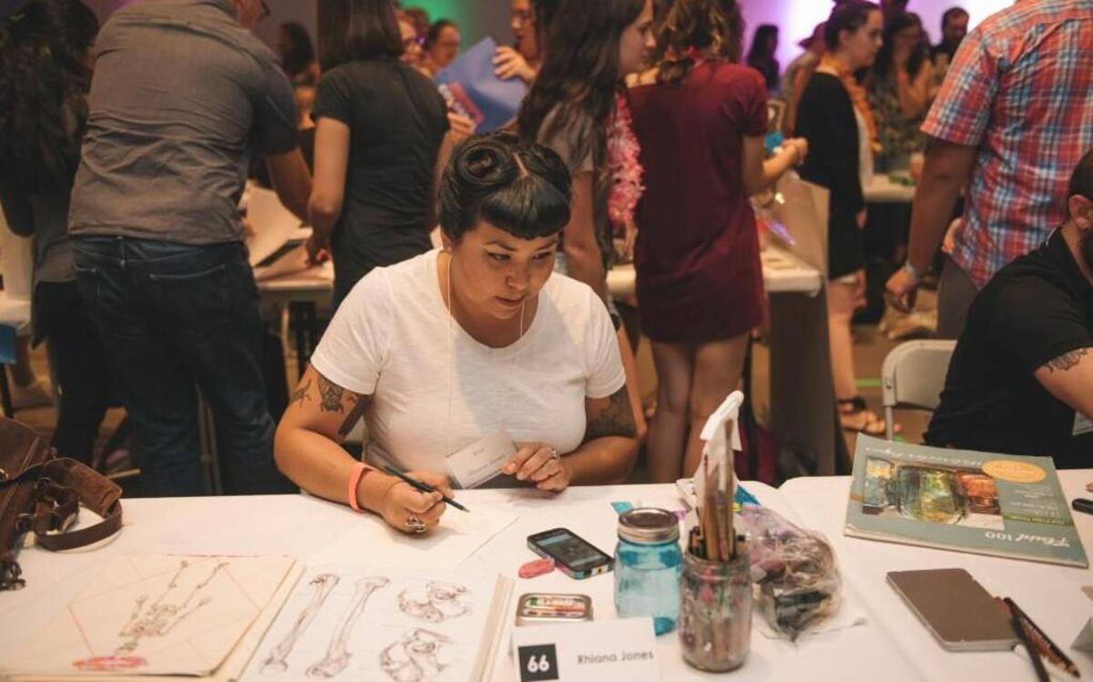 Artist Rhiana Jones sketches during her 50-minute shift at 2016’s “Monster Drawing Rally,” a fundraiser for the North Carolina Museum of Art in Raleigh. This year’s rally will feature 75 artists.
