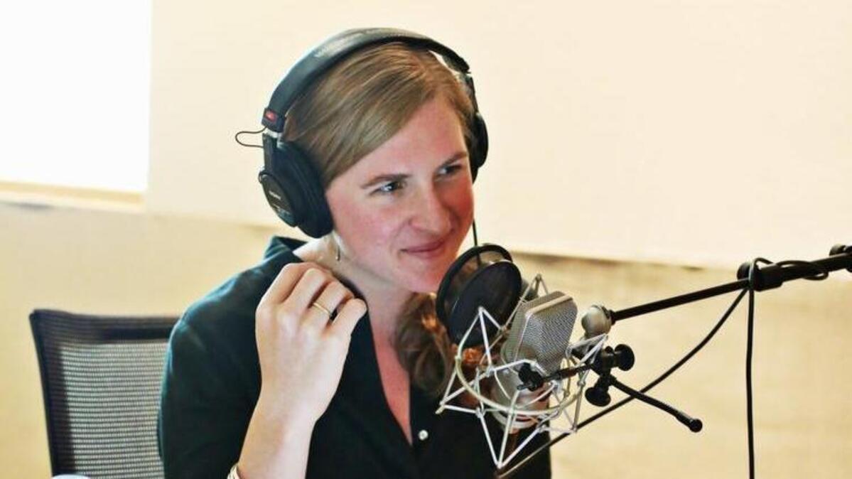 Phoebe Judge, the host and co-creator of the “Criminal” podcast, listens to Lauren Spohrer, her co-creator of the podcast, after she records an ad for the show in a studio at WUNC in Chapel Hill Thursday, June 22, 2017.