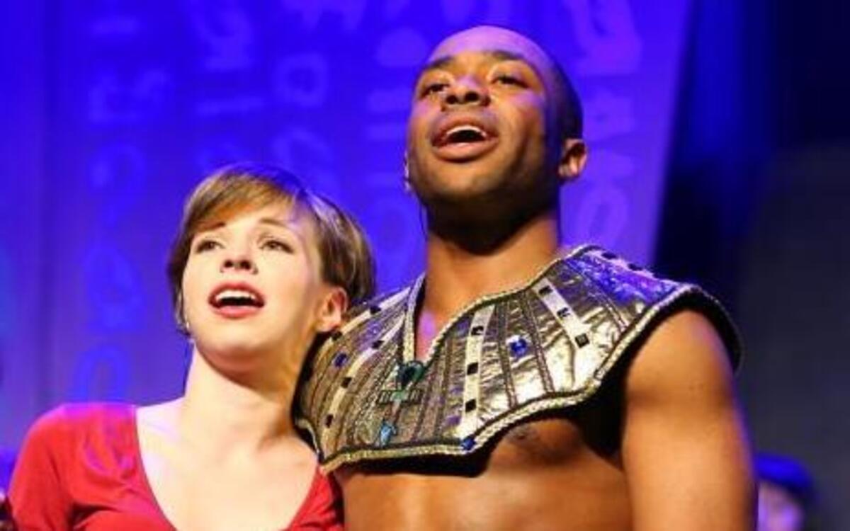 Rosemary Richards and Jarrett Bennett in William Peace University’s production of “Joseph and the Amazing Technicolor Dreamcoat.”