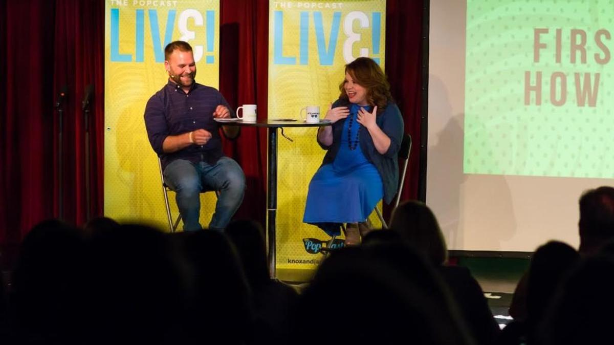 Knox McCoy, left, and Jamie Golden, at a live Popcast show.