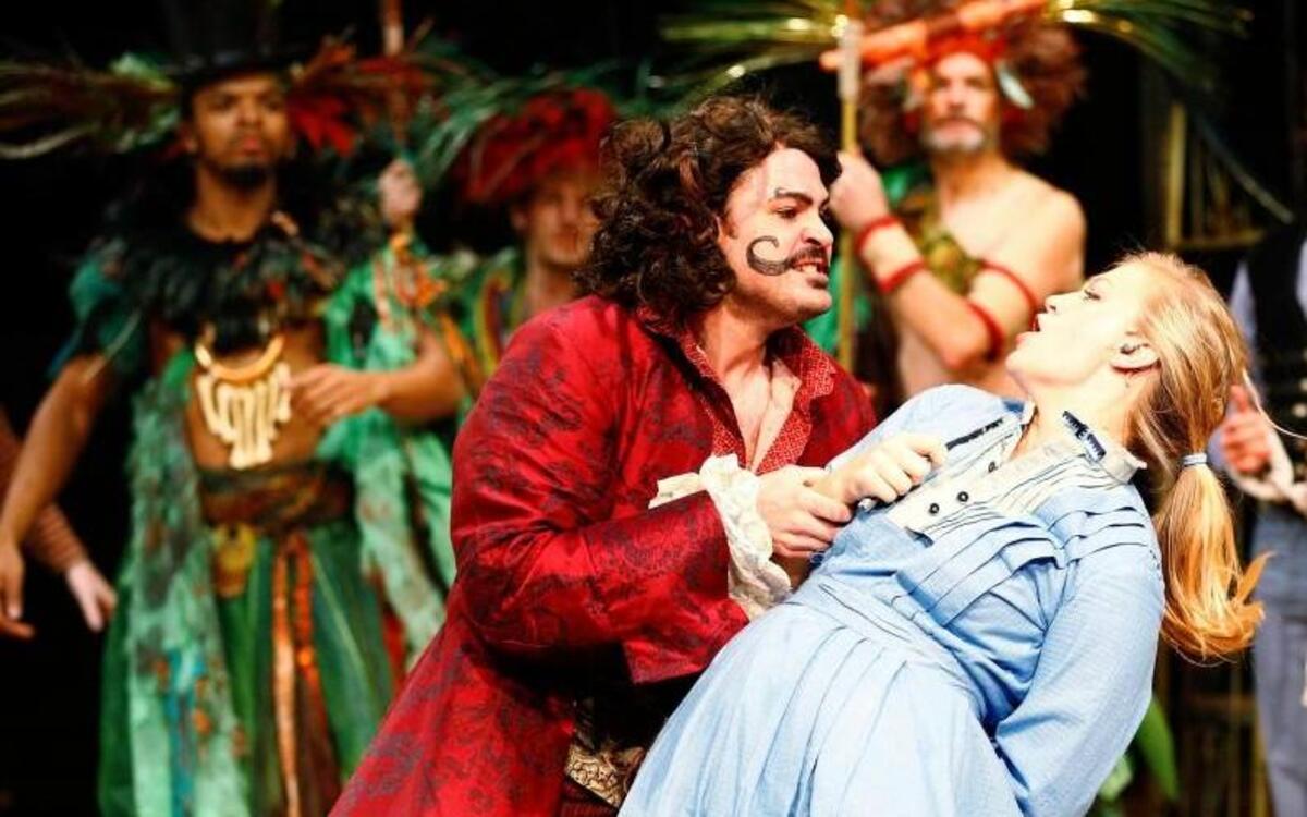From left, Mitchell Jarvis as Black Stache and Arielle Yoder as Molly Aster in PlayMakers Repertory Company production of “Peter and the Starcatcher.”