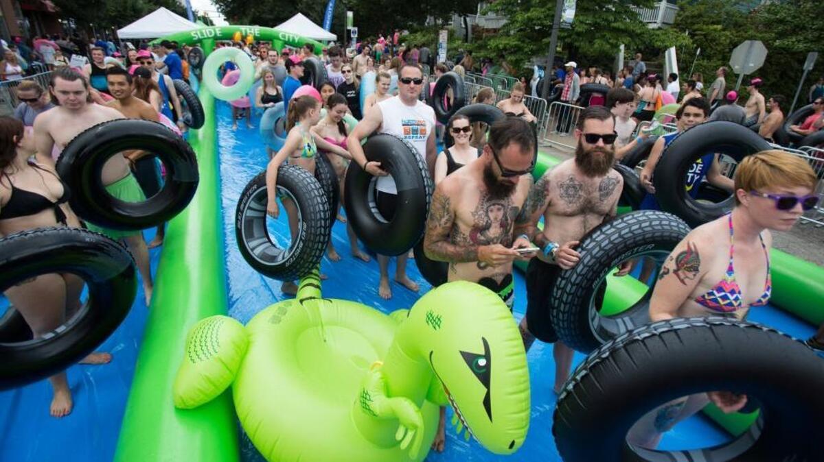 Check out the Slide the City event Saturday in Raleigh for a chance to ride the 1,000 feet waterslide.