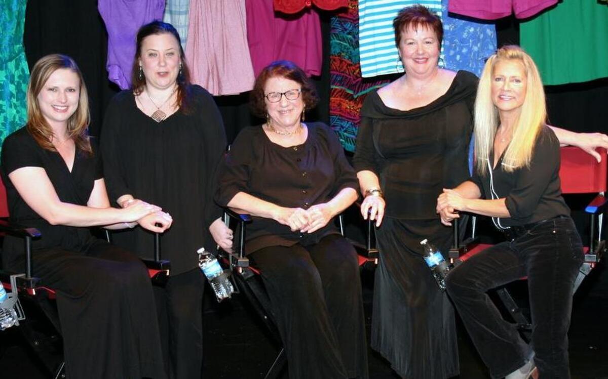 
From left, Kirsten Ehlert, Page Purgar, Bunny Safron, Alison Lawrence and Amy Bossi-Nasiatka in Actors Comedy Lab’s production of “Love, Loss, and What I Wore.”
