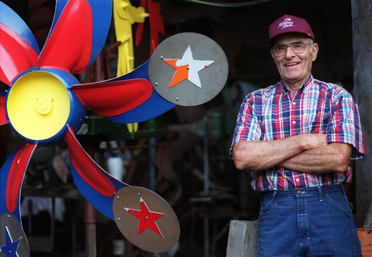 Vollis Simpson, pictured in 1999, took cast-off parts and created whirligigs – big, whimsical display pieces with moving parts. Wilson died in 2013 at age 94.