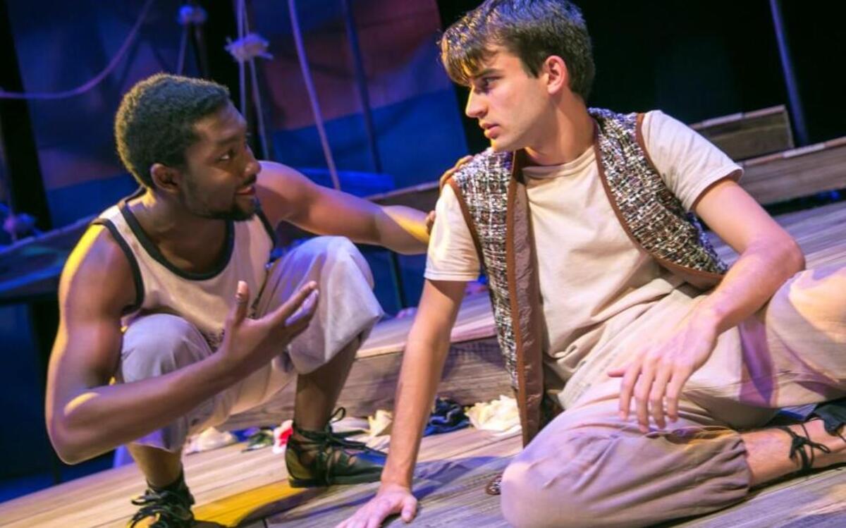 From left, Jeremy Wesonga as Pascal and Chris Duran as Anon in University Theatre’s production of “Anon(ymous).”