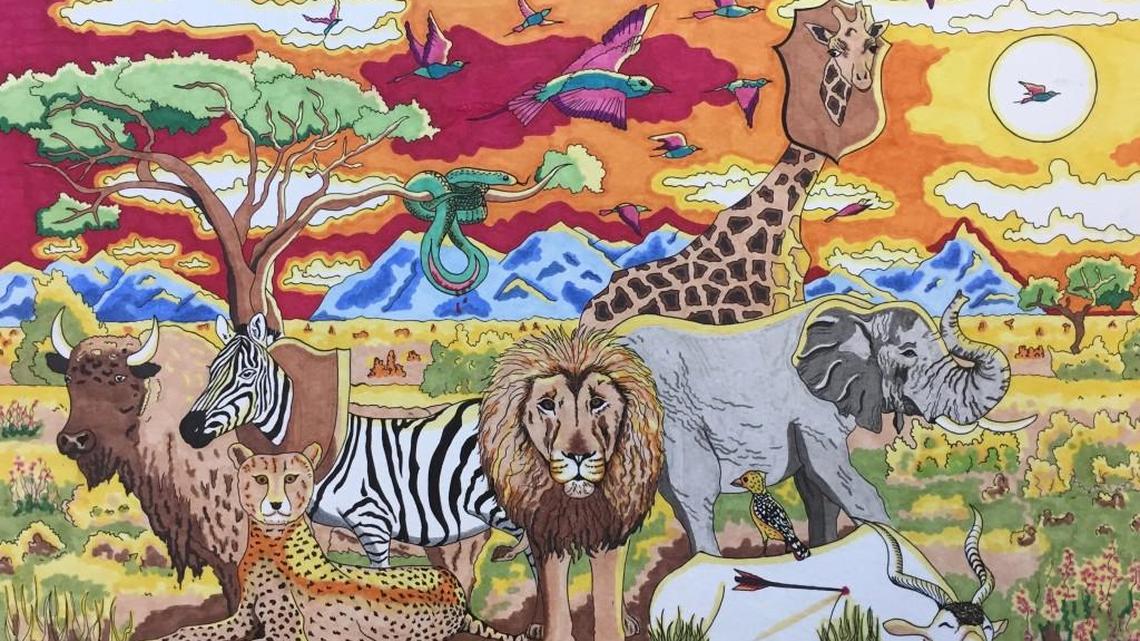 “Trophy Hunting Through the Safari” by Ceren Onasci. The North Carolina Museum of Art has installed 44 works by 27 teenage artists in the North Hills parking deck, where it will remain for three to five years.