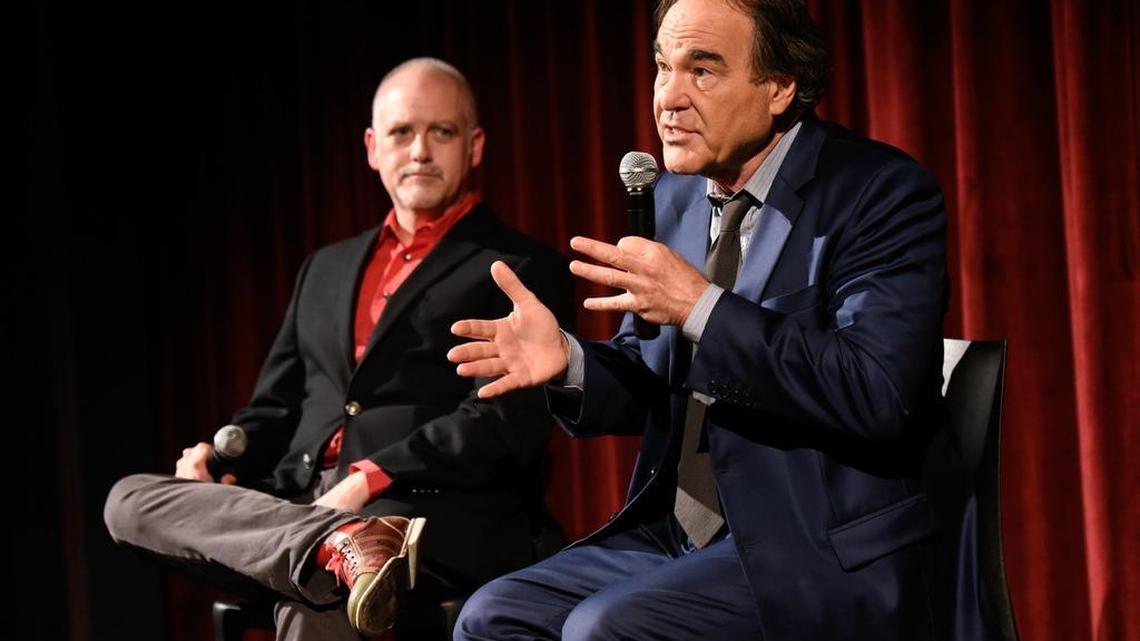 Film critic Matt Zoller Seitz, left, and director Oliver Stone attend The Academy of Motion Picture Arts and Sciences hosts an official Academy screening of "Snowden" on September 15, 2016 in New York City.