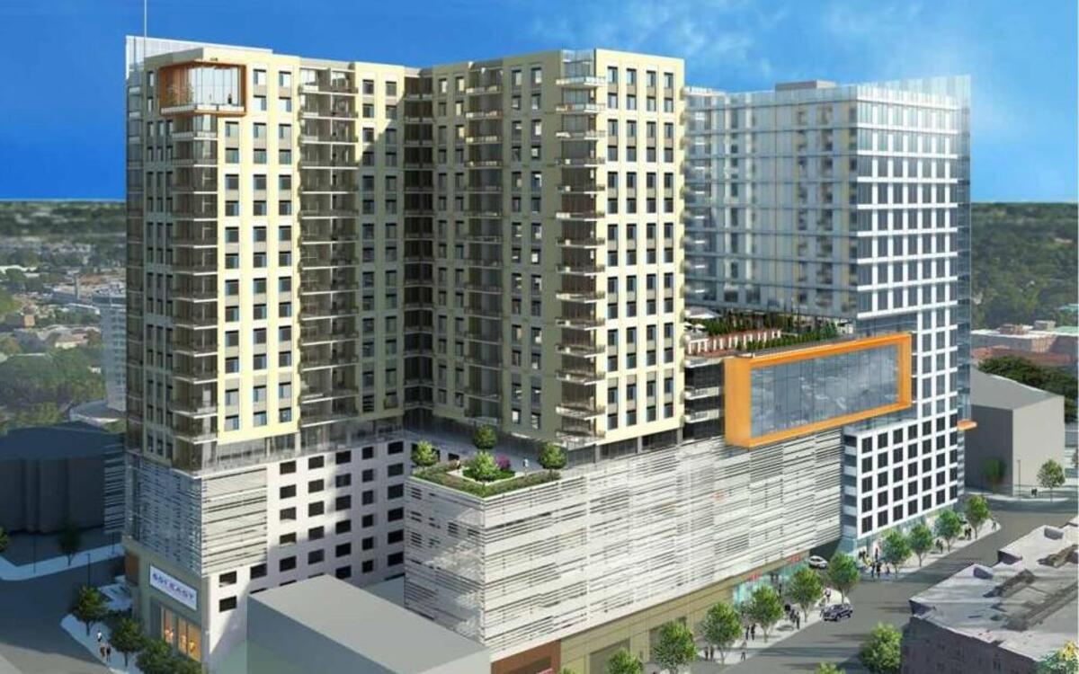 An artist’s rendering of 301 Hillsborough. The Lundy Group proposed a pair of 20-story towers, one for offices along Dawson Street and another for residential use along Harrington Street. They would be part of a two-acre city block that also would include 176 hotel rooms, street-level retail space and parking.