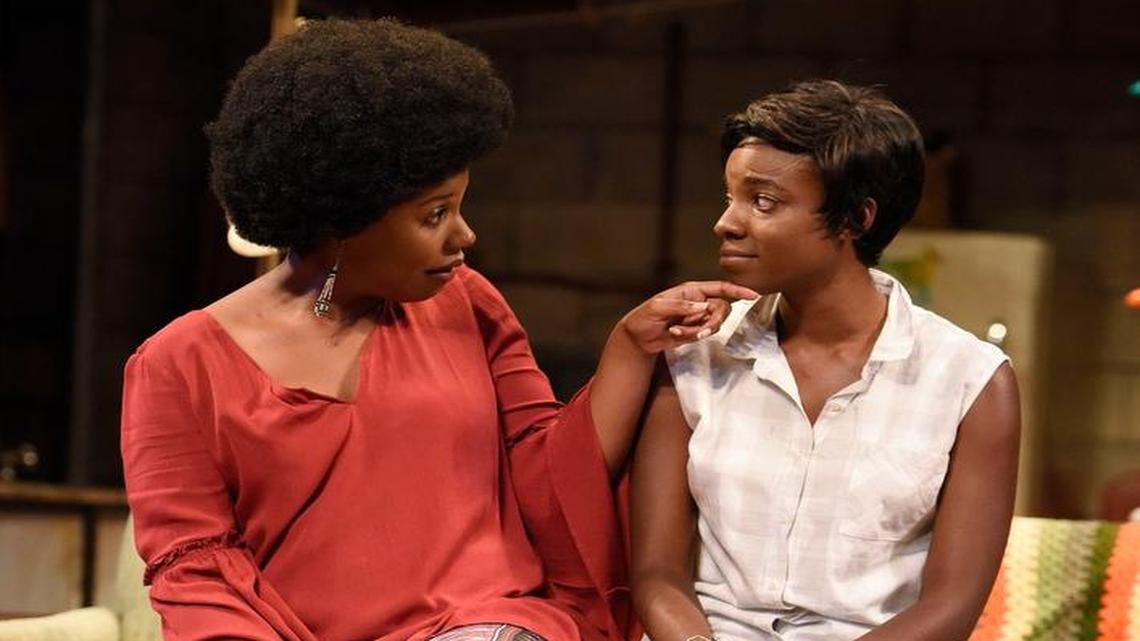 From left, Tangela Large as Bunny and Rachel Christopher as Chelle in PlayMakers Repertory Company’s production of “Detroit ‘67” by Dominique Morisseau.