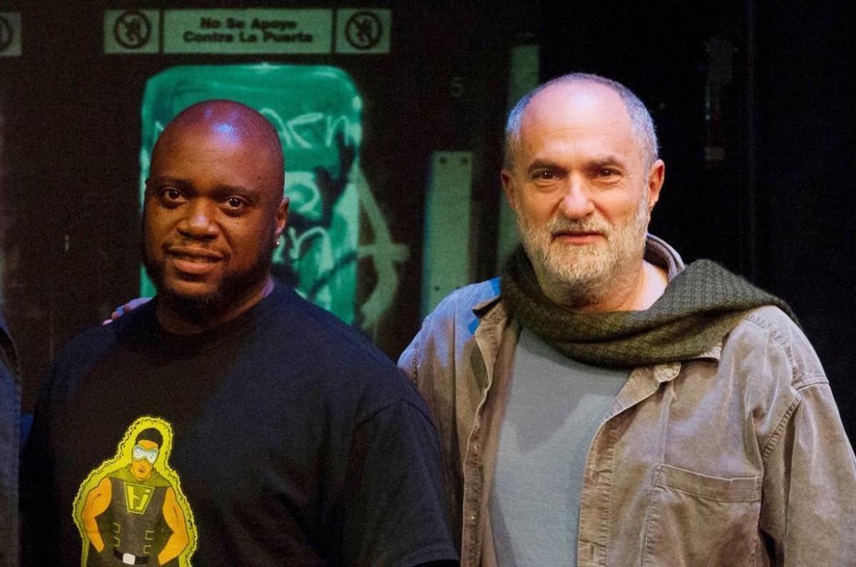 From left, Howard L. Craft and Joseph Megel on the set of Craft’s earlier play “Freight.” Megel, a director, has been a mentor to Craft, a Durham-based playwright. They have collaborated on several plays.