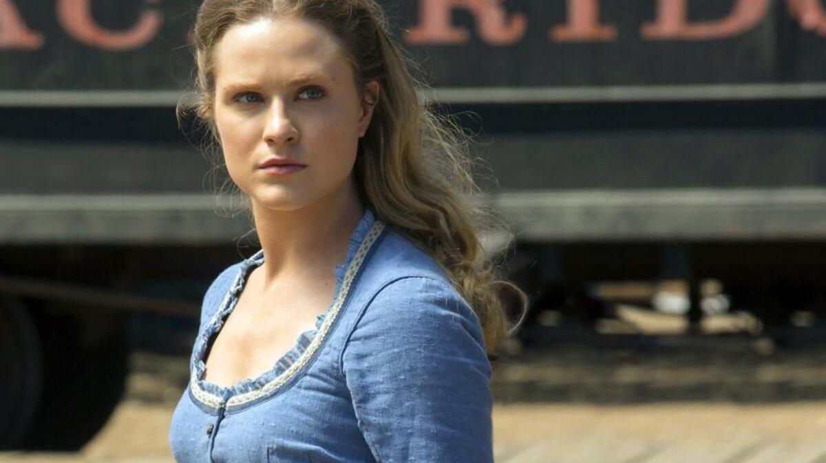Evan Rachel Wood as Dolores Abernathy in a scene from the television series "Westworld".