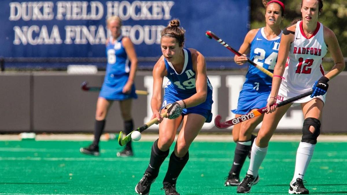 A 2013 photo of Duke field hockey player Cherry Seaborn (19) in action against Radford.