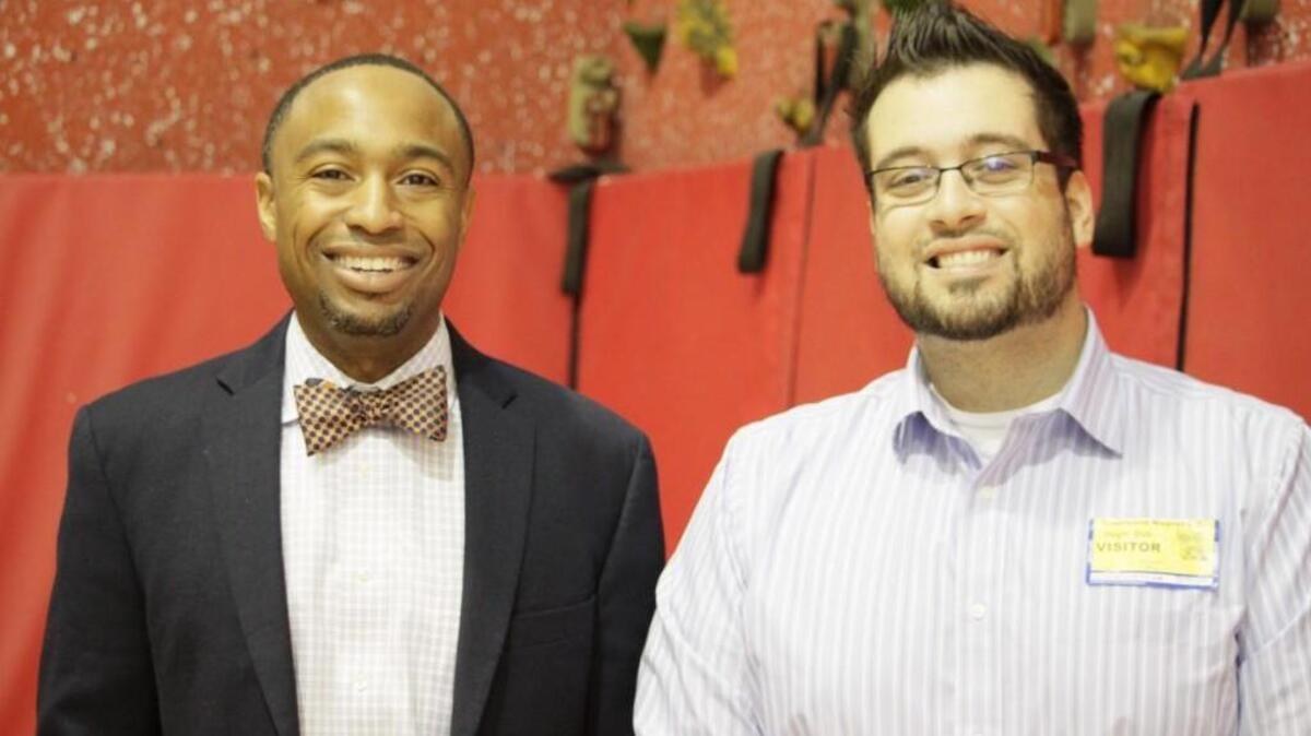 Brentwood Elementary School Prinicpal Eric Fitts and N&O Multimedia Manager Bob Hagh