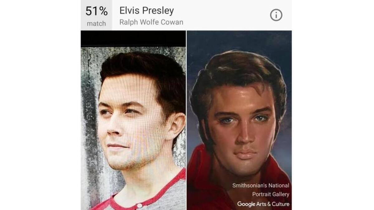 Scotty McCreery, “American Idol” winner, country singer, resembles a portrait of Elvis Presley by Ralph Wolfe Cowan that’s in the collection of the Smithsonian’s National Portrait Gallery – at least according to the Google Arts & Culture app. This is the only portrait that Presley posed for.