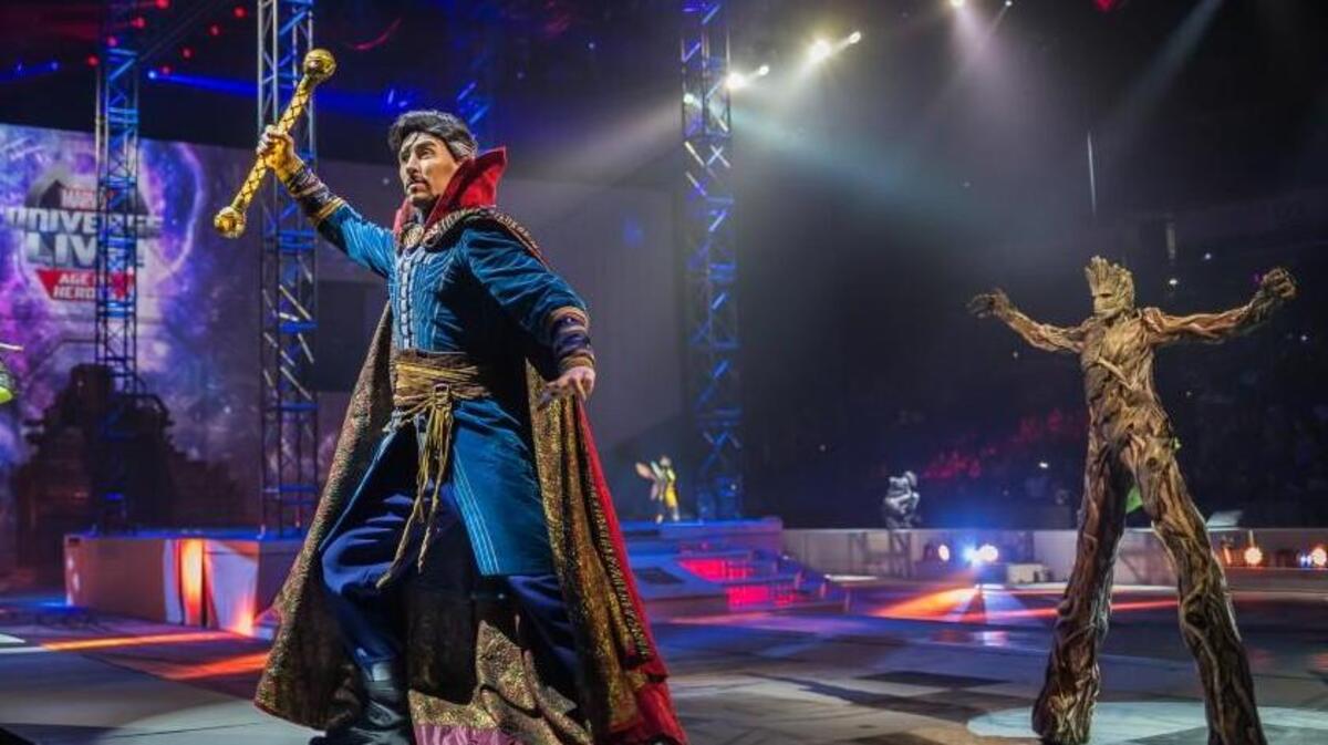 Doctor Strange in “Marvel Universe Live!: Age of Heroes.” Seth Carnes is an understudy for Dr. Strange and plays Ravagers and Stone Soldiers in the touring arena show that comes to PNC Arena Jan. 25-28.