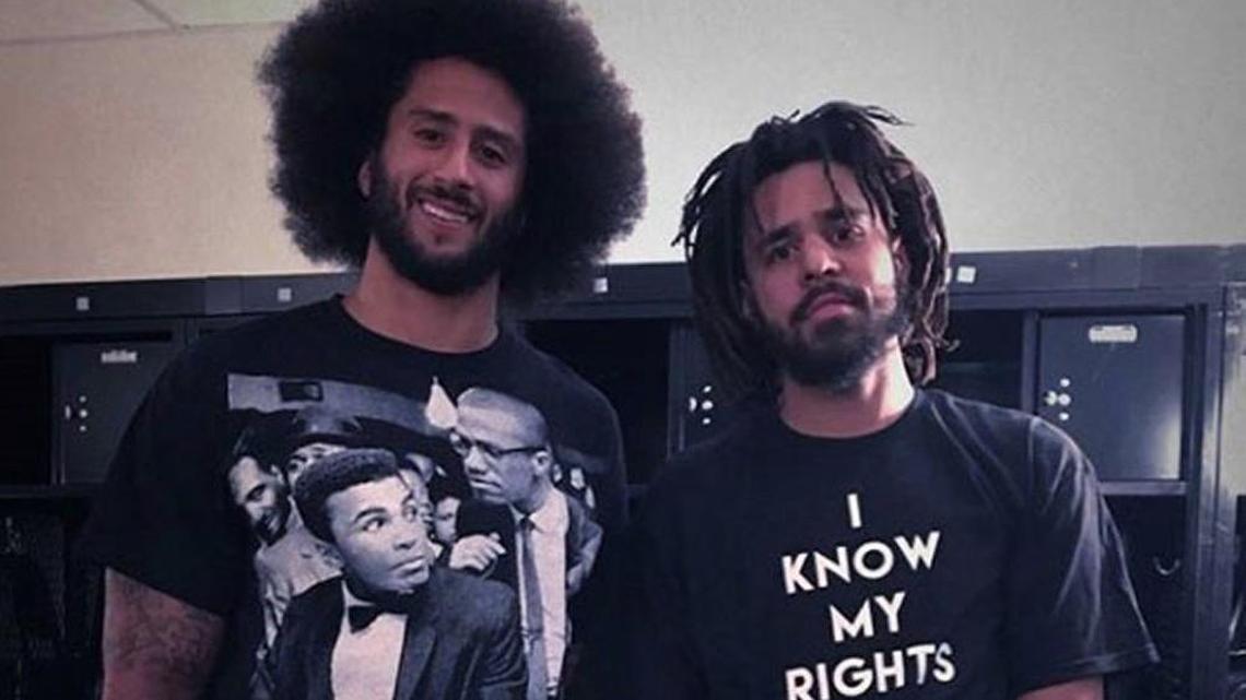 “Great to see my Brother @realcoleworld. I appreciate you not just talking about helping the people, but actually going out and doing the work!” Colin Kaepernick, left, posted on Instagram with J. Cole, on Aug. 7, 2017,