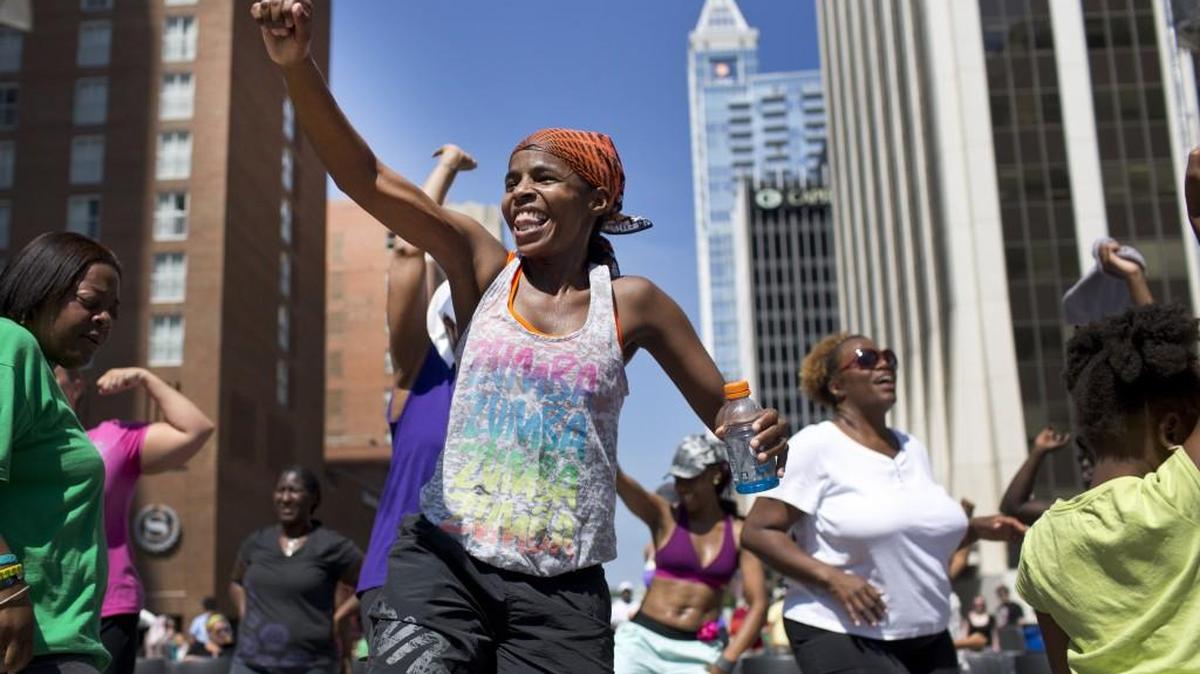 Tanessa Barlow, a Zumba instructor from Fitness Connection, dances in front of the main stage at the SPARKcon Zumba Party in 2013 in downtown Raleigh. This year’s festival is Sept. 14 to Sept. 17.