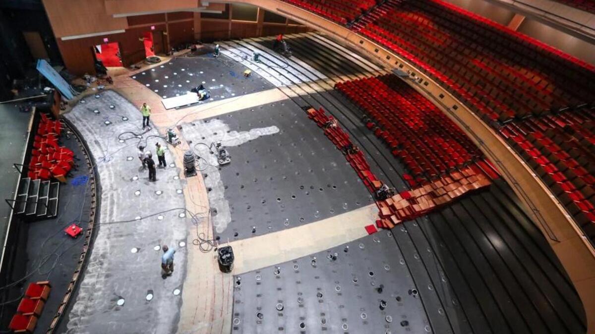 Seats have been removed at DPAC as part of an interior renovation project that began on Monday.