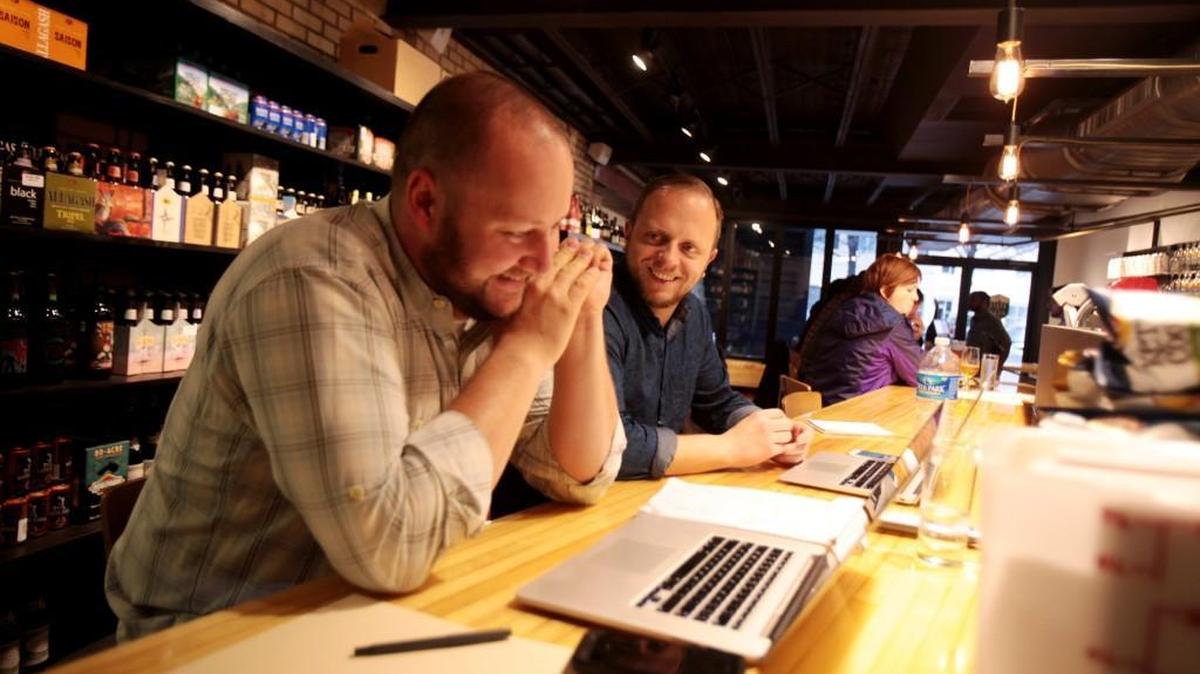 From left, Woody Lockwood and Chris Powers, at the State of Beer they own on Hillsborough Street, are changing Busy Bee Cafe to Trophy Chicken.