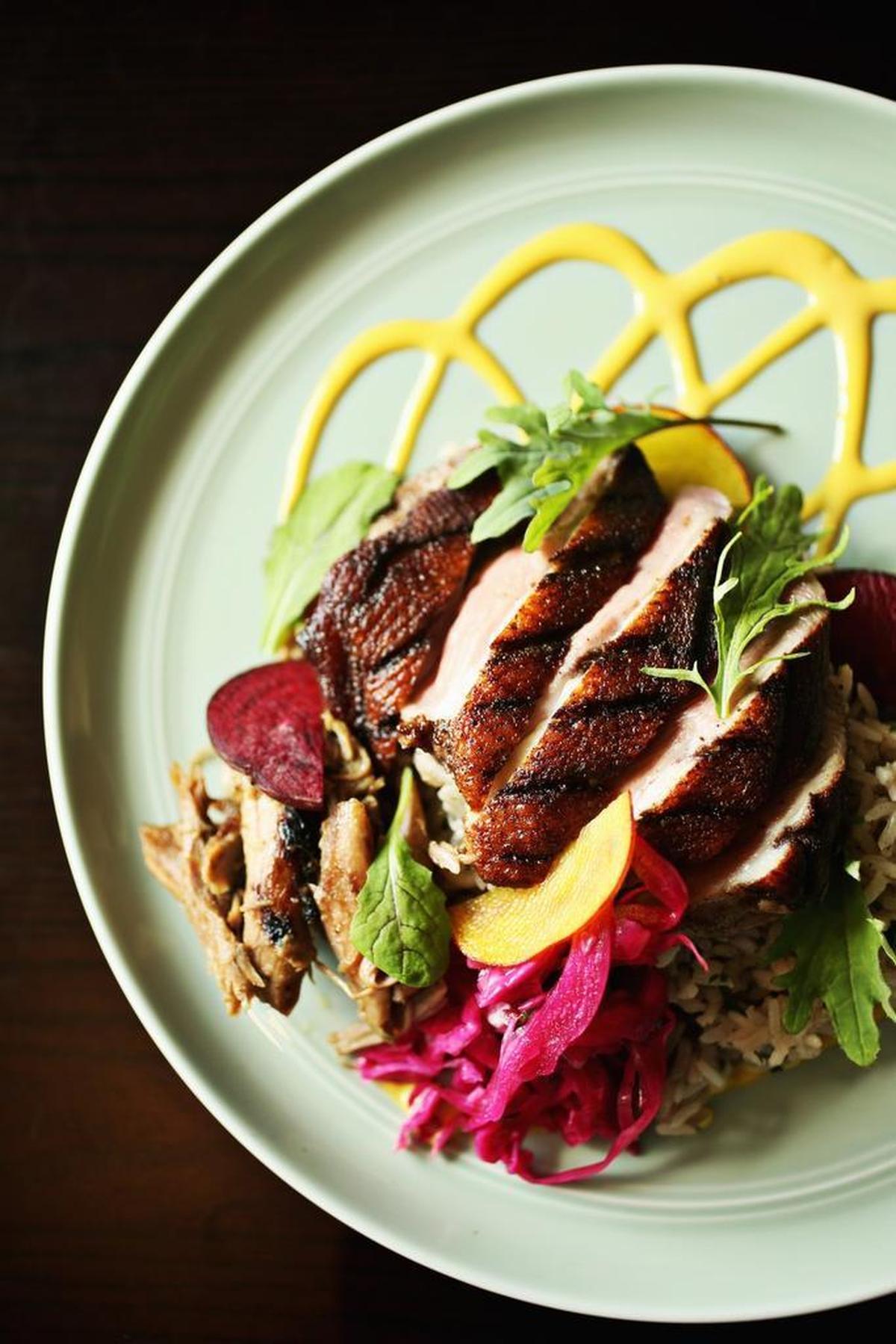 So.Ca in Cameron Village will serve a four-course New Year’s Eve menu and the regular menu (which includes this Jamaican-inspired Jerk Duck). There also will be a New Year’s Day brunch until 3 p.m.