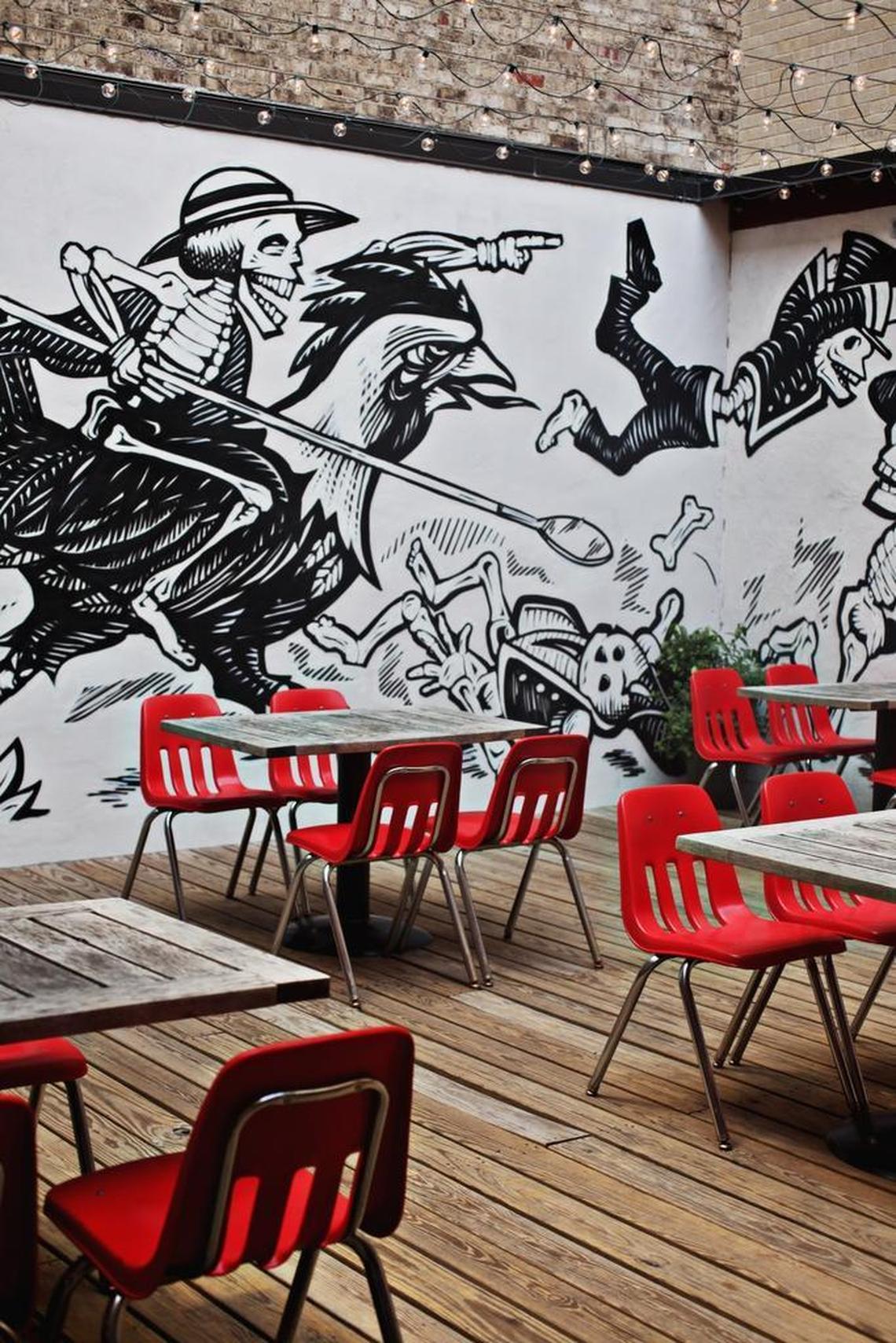 The outdoor patio at Gallo Pelón Mezcaleria in Raleigh is very popular.