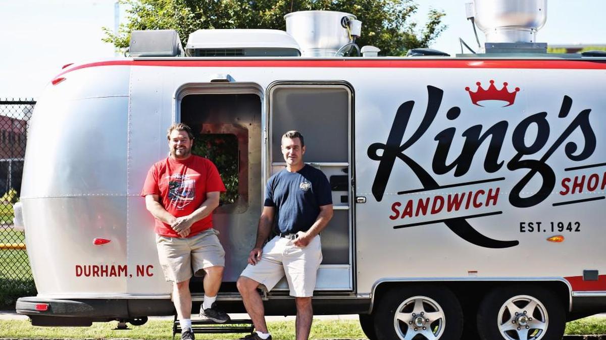 King’s Sandwich Shop owner TJ McDermott, left, and his business partner, Hud Giles, will launch King’s Mobile, a new mobile food and event business centered around a customized Airstream trailer. A King’s on wheels, you could call it.