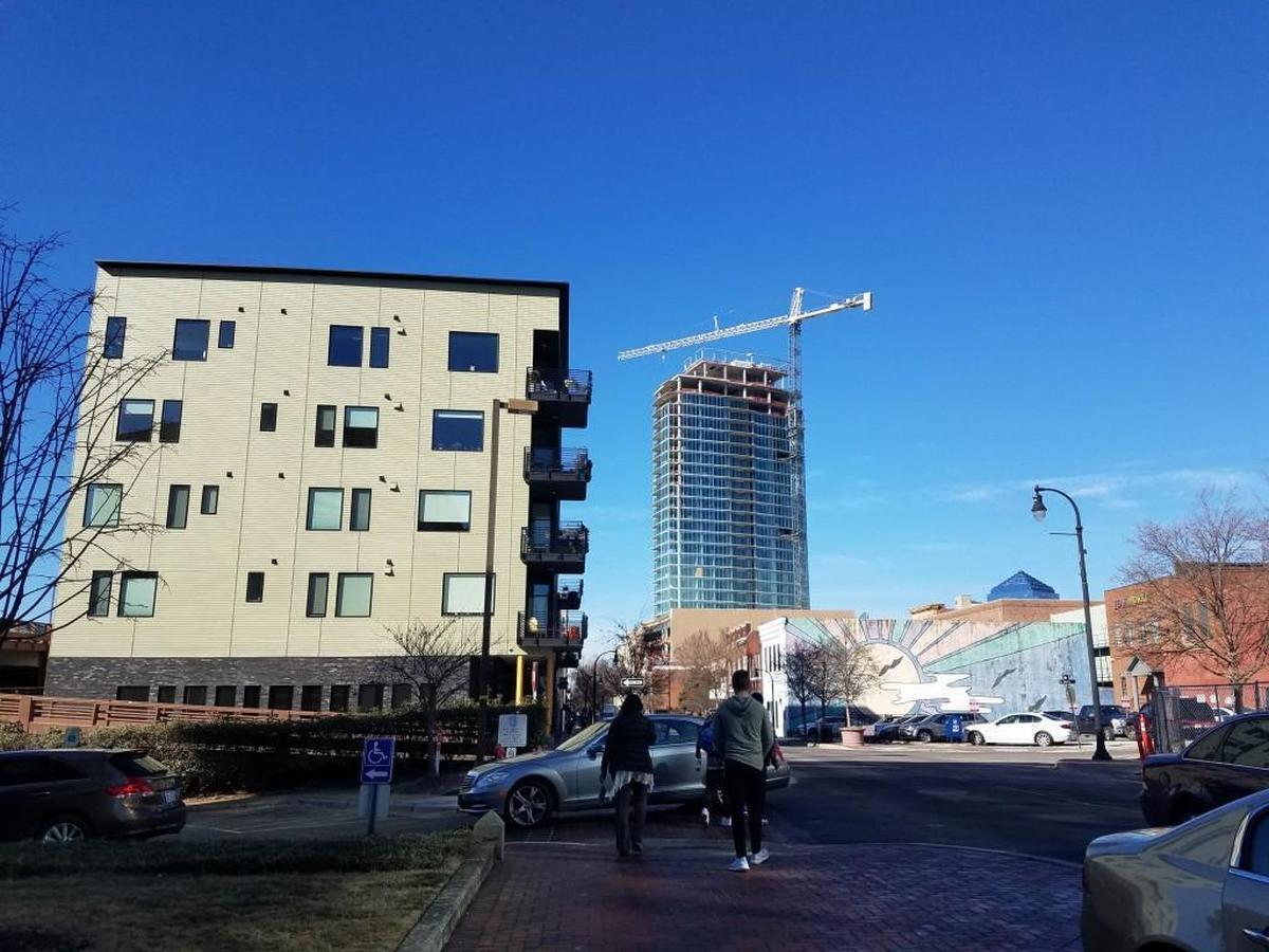 The tallest point in Durham is the crane atop One City Center, the 27-story building that’s remaking the city’s skyline. The high rise will bring ample square feet of new restaurant and retail space.