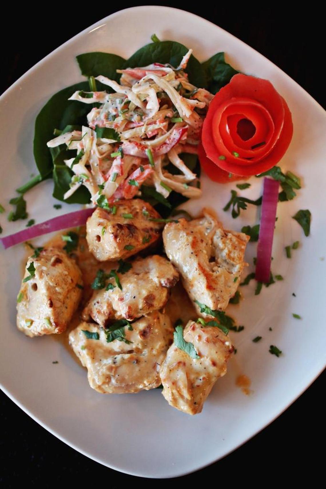 The Malai Kabab, under the Tandoor Specialities menu at Swagat Indian Cuisine, is made up of grilled pieces of chicken in thick yogurt, creme (malai), herbs and spices.
