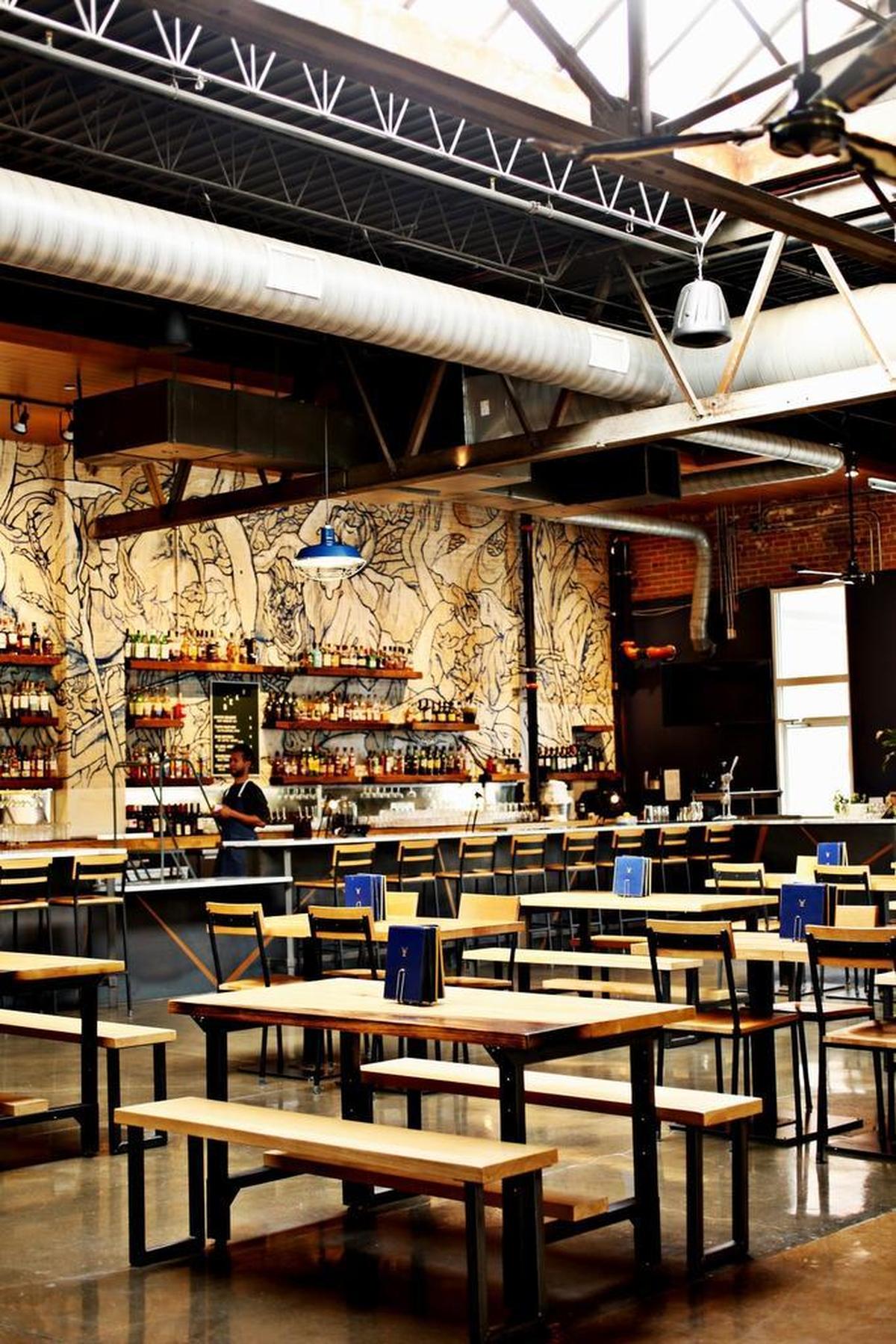 Whiskey Kitchen in downtown Raleigh has a casual atmosphere with a large, open dining room and bar with a lounge in back and a heated patio overlooking Nash Square.